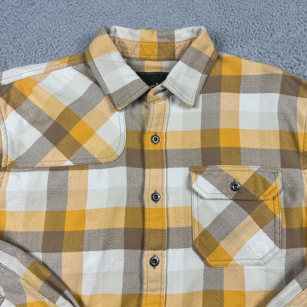 Howler Bros Harkers Flannel Shirt Mens Medium Yellow Brown Plaid Heavyweight - Picture 5 of 14